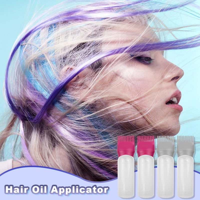 FZWONVUC 4 Pack Root Comb Applicator Bottle, Hair Oil Applicator, Oil Comb Applicator Bottle for Hair Dye Shampoos Hair Salons (Red+Grey) - Image 5